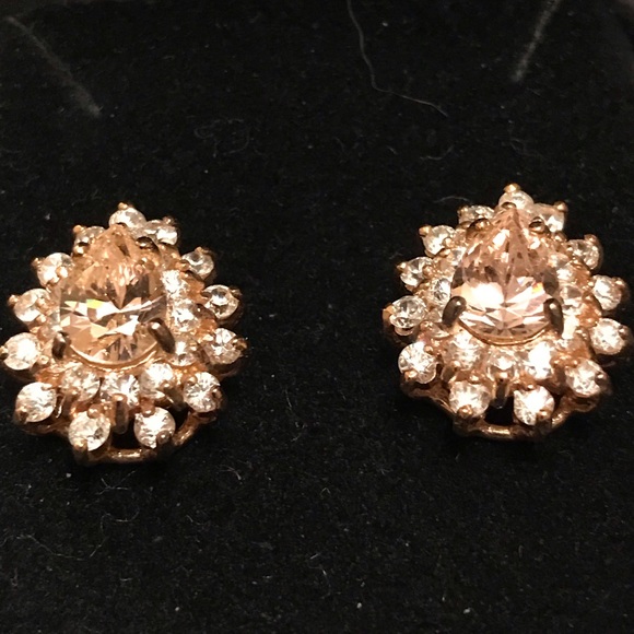 Pink Topaz & Diamond Rhinestones Earrings - Picture 2 of 2